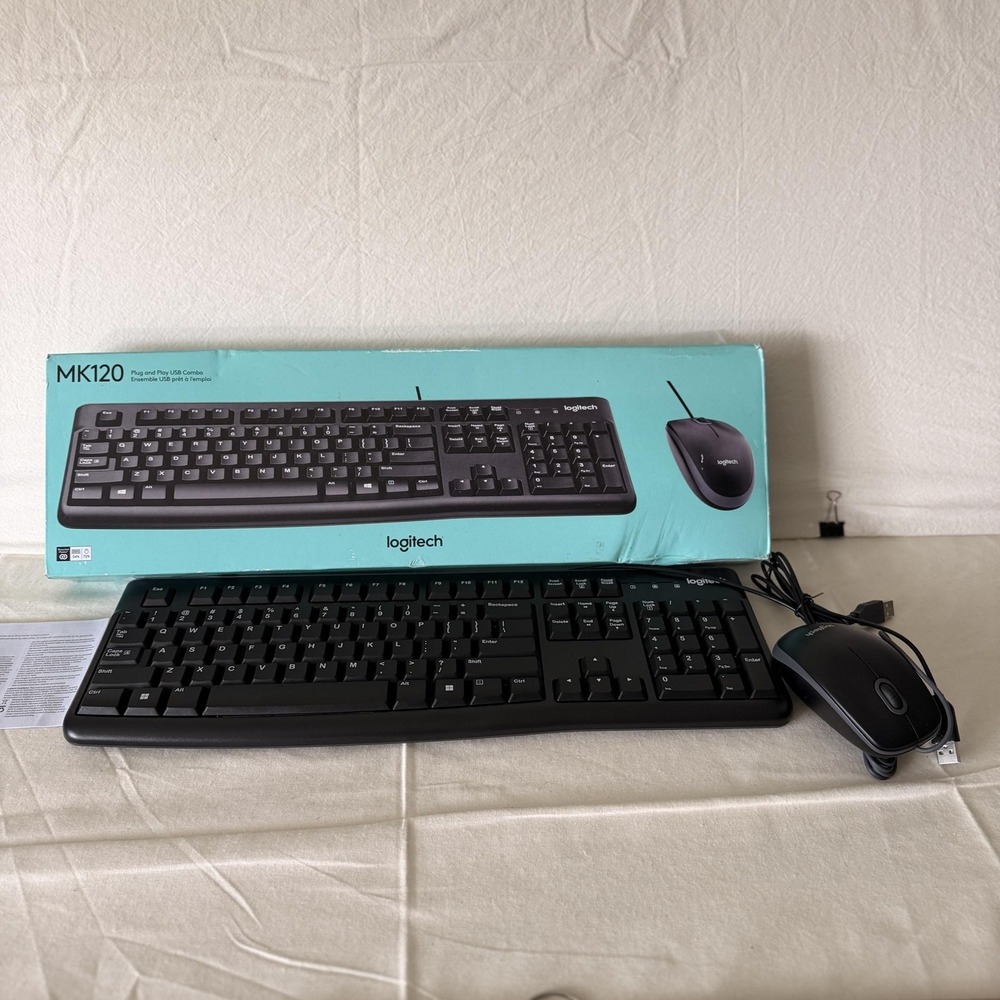 Logitech MK120 USB Wired Keyboard Mouse Combo Black Plug & Play Desktop PC Set